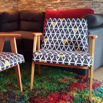 armchair with printed cotton upholstery