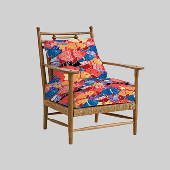 classy armchair upholstered with printed fabric